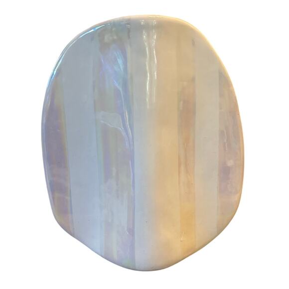 Vintage MCM Midcentury Handmade Malta Signed Alka Ceramics White Striped Vase - Picture 2 of 8